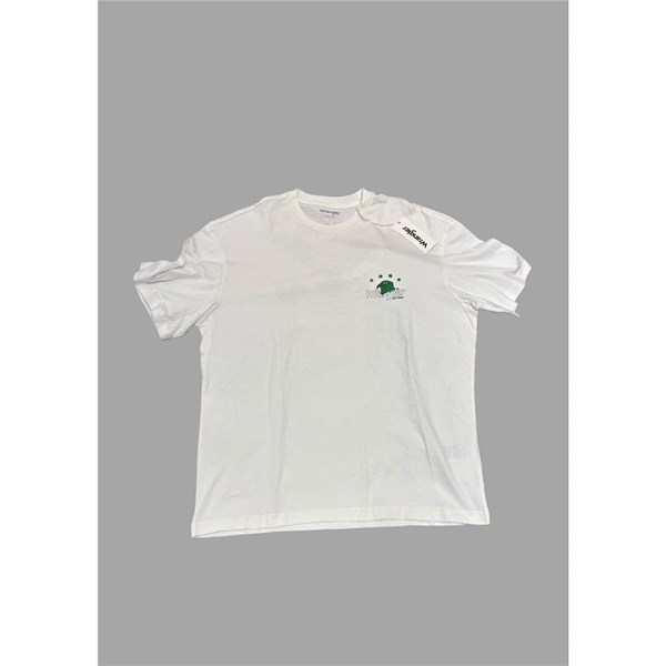 Loose Fit Rahat Kesim %100 Pamuk Bisiklet Yaka Kırık Beyaz Tişört - W231233102